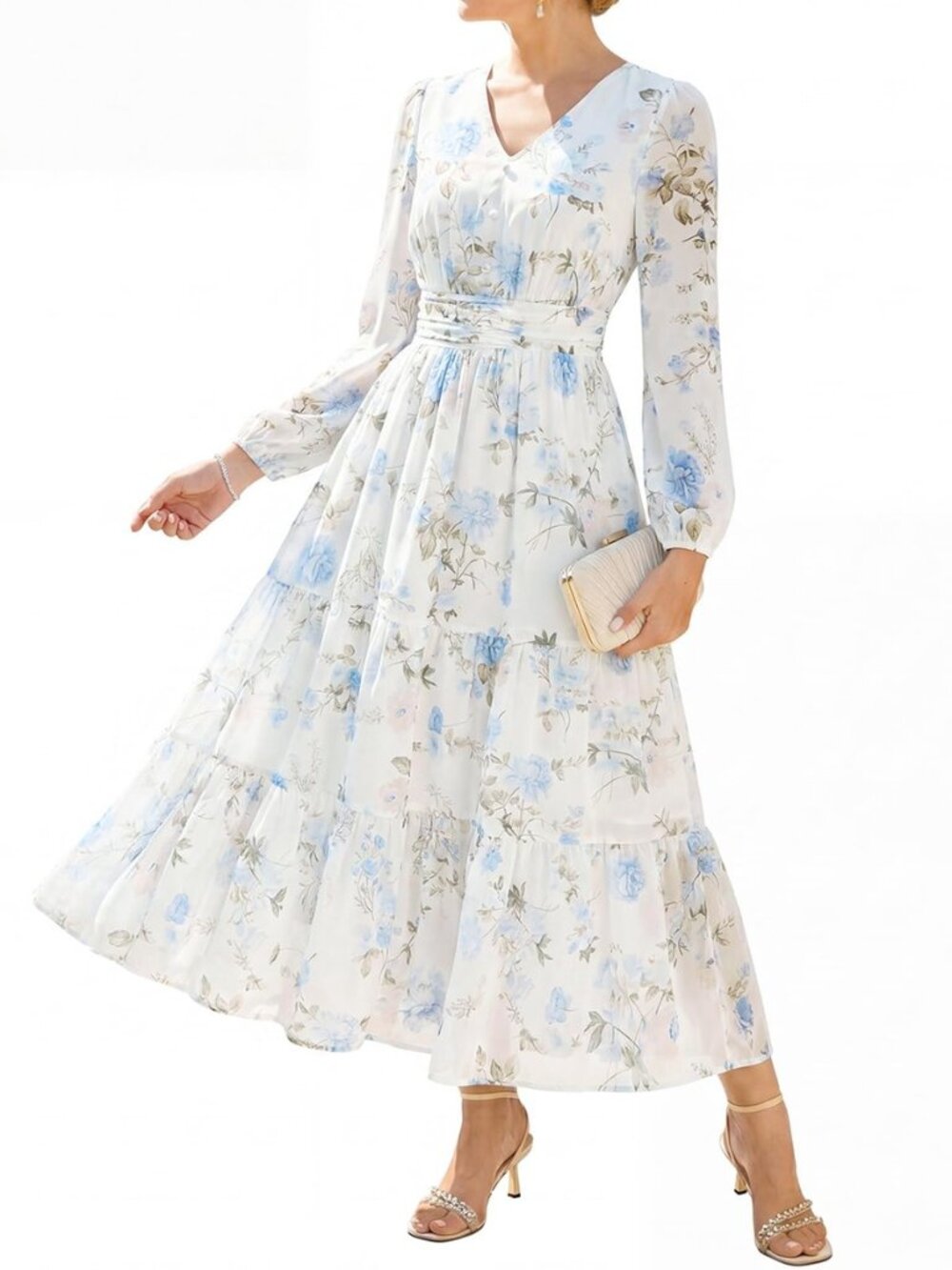 Women Floral Maxi Dress Fall Long Sleeve Wedding Guest Dresses